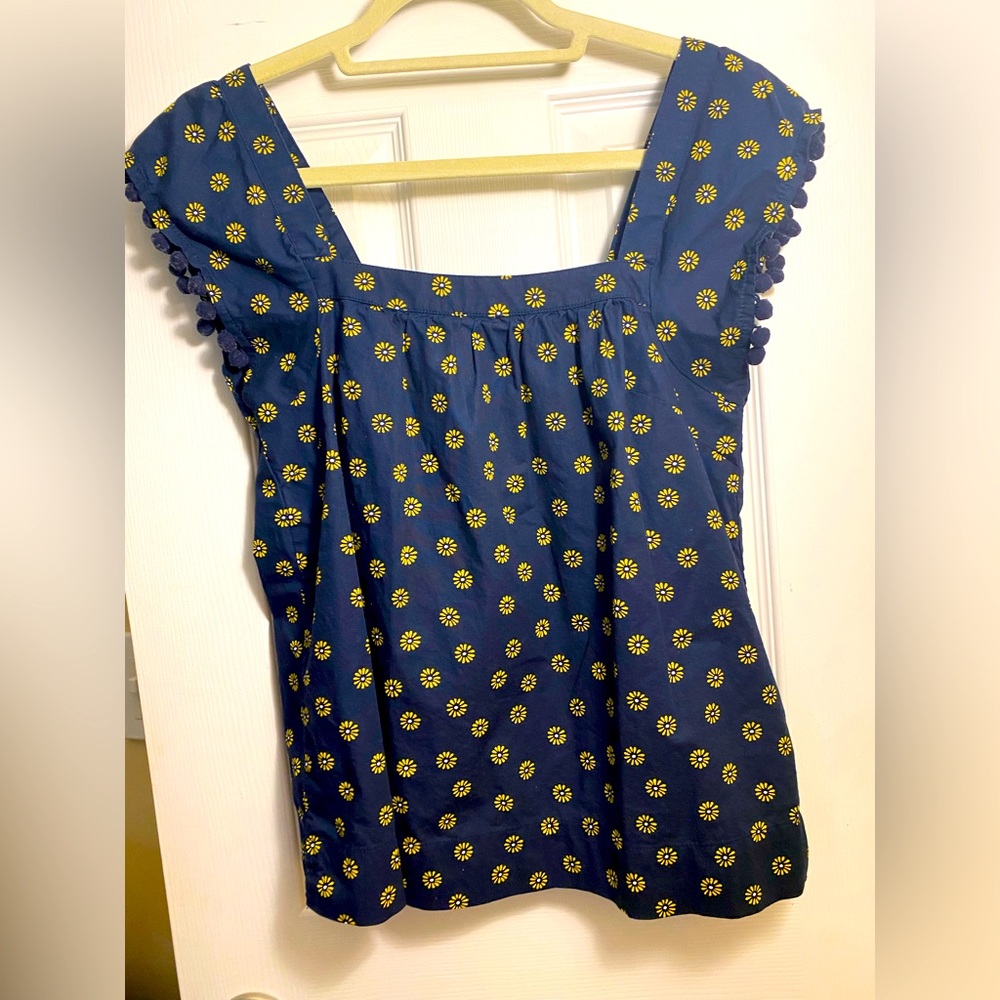 J. Crew navy floral pompom top